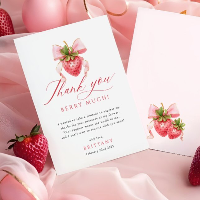 Coquette Berry Sweet Baby Shower Thank You Card (Creator Uploaded)