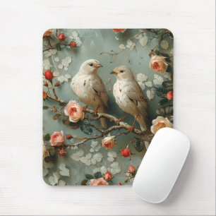 Coquette Birds Floral Mouse Pad