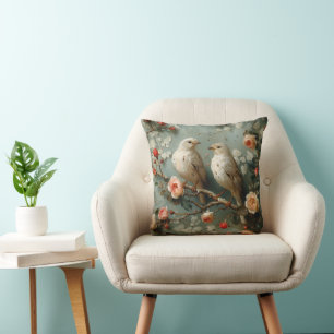 Coquette Birds Floral Throw Pillow