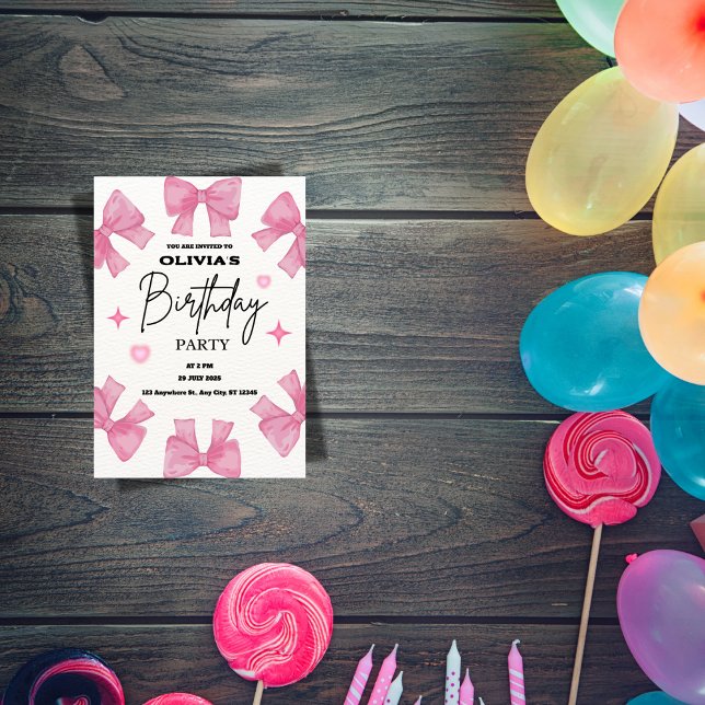 Coquette Birthday Invitation, Pink Bow Aesthetic  Invitation (Creator Uploaded)