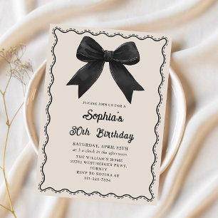 Coquette Black Bow 30th Birthday Party Invitation