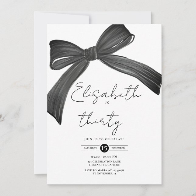 Coquette Black Bow 30th Invitation (Front)