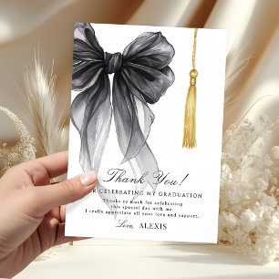 Coquette Black Bow Cap Tassel Graduation  Thank You Card