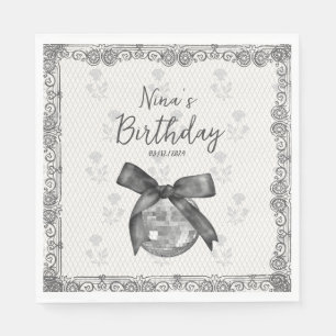 Coquette Black Bow & Disco Ball Elegant Birthday Napkin