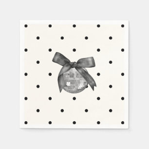 Coquette Black Bow & Disco Ball Elegant Birthday Napkin