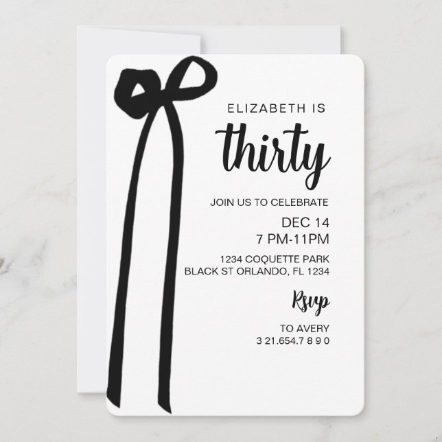 Coquette Black Bow Invitation,  Editable Invitatio Invitation (Front)
