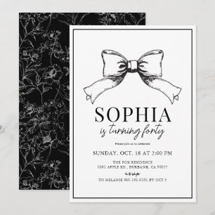 Coquette Black Bow Ribbon Adult Birthday Invitation