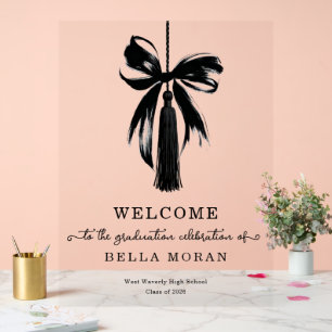 Coquette Black Bow & Tassel Graduation Party Sign
