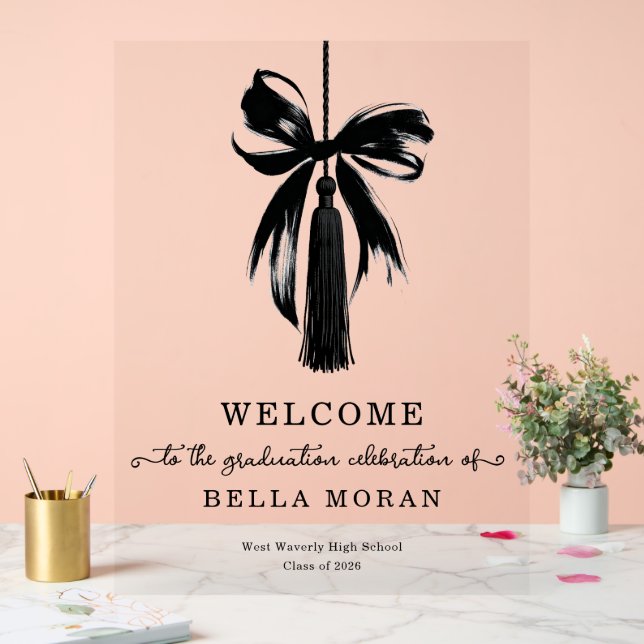 Coquette Black Bow & Tassel Graduation Party Sign (Wedding)
