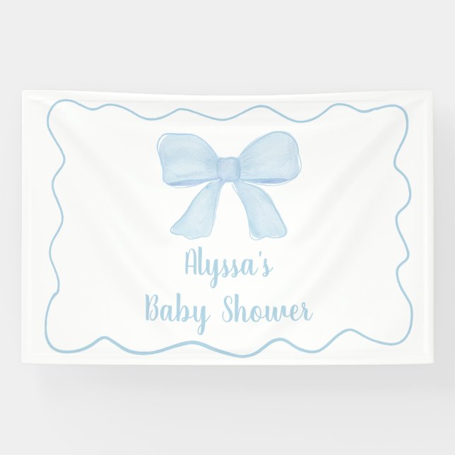 Coquette Blue Bow Baby Shower Banner (Horizontal)