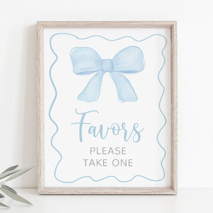 Coquette Blue Bow Baby Shower Favor Sign