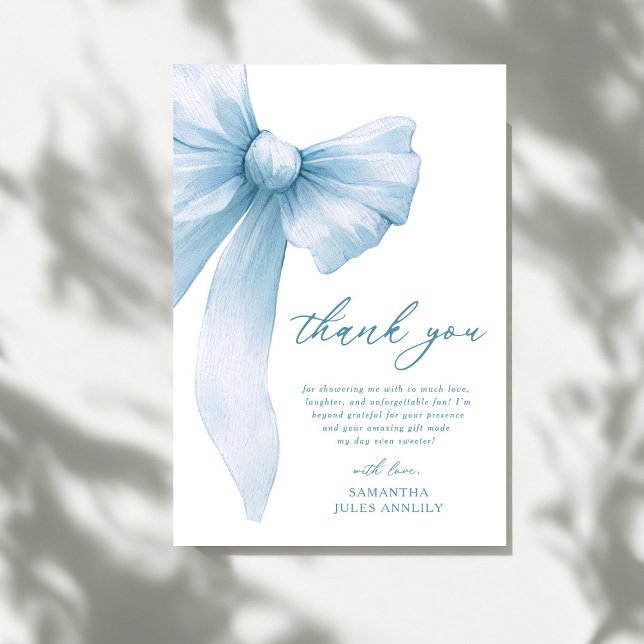 Coquette Blue Bow Bridal Shower Thank You Card (Creator Uploaded)
