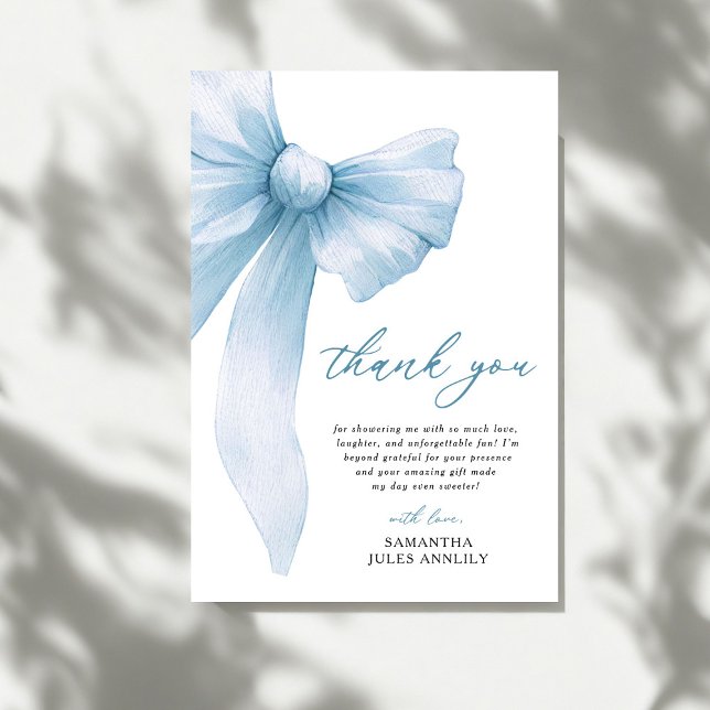Coquette Blue Bow Bridal Shower Thank You Card (Creator Uploaded)