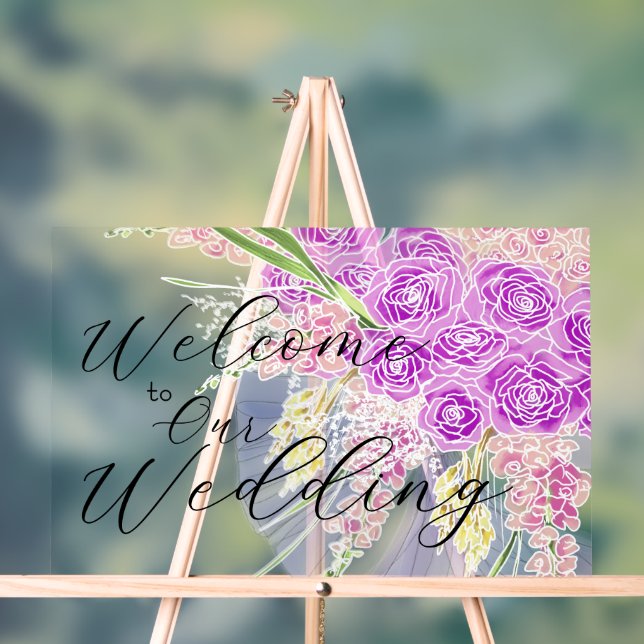 Coquette Blue bow Bright Rose Bouquet Acrylic Sign (Neutral)
