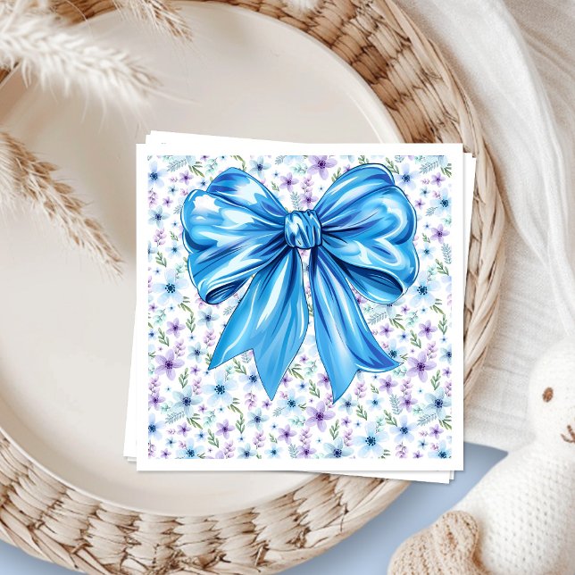 Coquette Blue Bow Elegant Floral Design Napkin (Creator Uploaded)