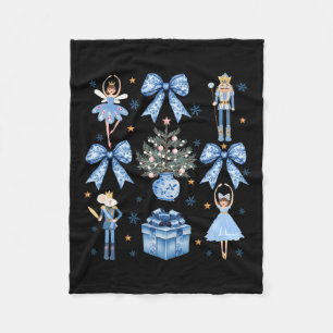 Coquette Blue Bow Nutcracker Xmas Merry Christmas  Fleece Blanket