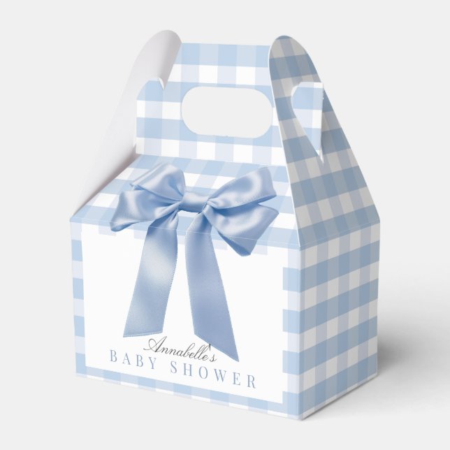 Coquette Blue Bow Ribbon Boy Baby Shower Favor Box (Front Side)