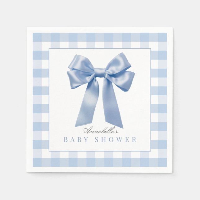 Coquette Blue Bow Ribbon Boy Baby Shower Napkin (Front)