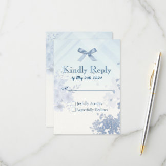 Coquette Blue Bow RSVP Card - Watercolor Floral