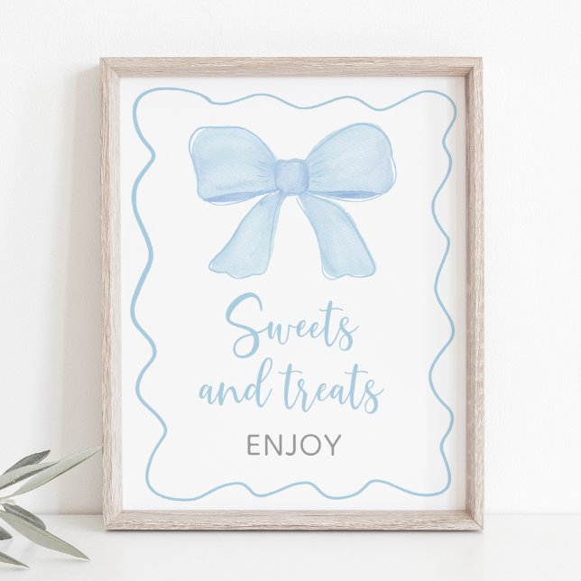 Coquette Blue Bow Sweet Treats Baby Shower Sign (Creator Uploaded)