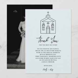 Coquette Blue Chapel Wedding Photo Thank You Card