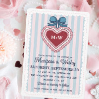 Coquette Blue Pink Ruffled Heart Stripes Wedding