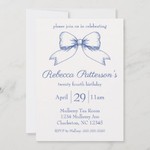 Coquette Blue Ribbon Bow Feminine Party Invitation