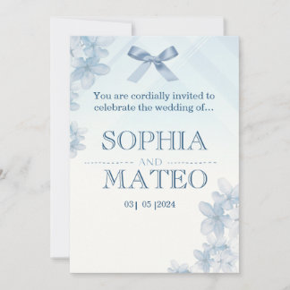 Coquette Blue Watercolor Floral Wedding Invitation