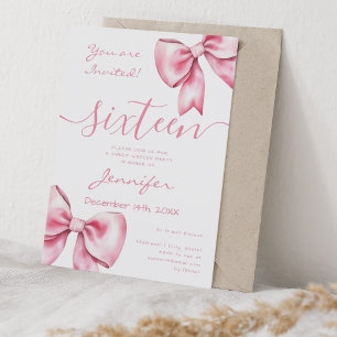 Coquette Blush Pink Bow Sweet 16 Birthday Invitation