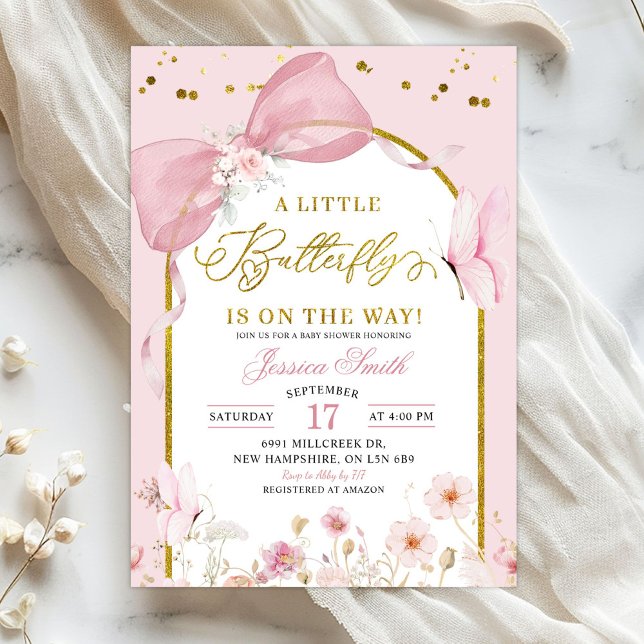 Coquette Blush Pink Butterfly Baby Shower Invitation (Creator Uploaded)
