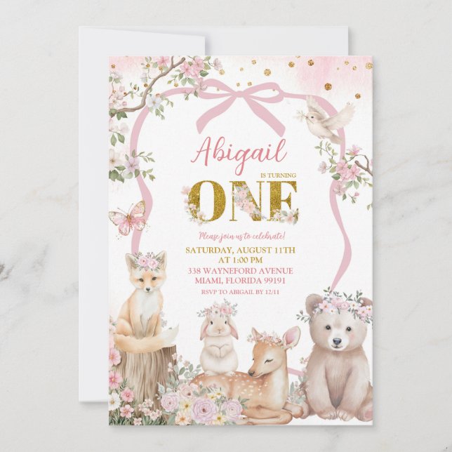 Coquette Blush Pink Spring woodland animals Invitation (Front)