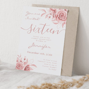 Coquette Blush Pink Sweet 16 Floral Glam  Invitation