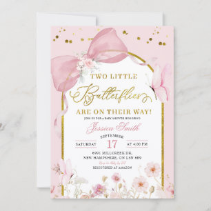 Coquette Blush Pink Twins Butterfly Baby Shower Invitation