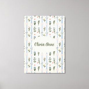 Coquette Botanical Pink Bow Custom Name Nursery Canvas Print