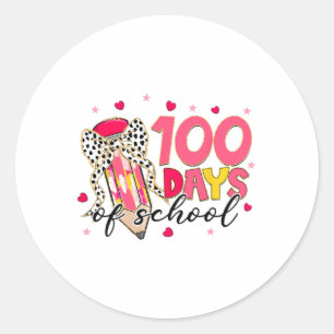 Coquette Bow 100 Days Of School Pencil Girls Kids  Classic Round Sticker