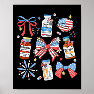 Coquette Bow 4th Of July Nurse Girly Pharmacy Icu  Poster