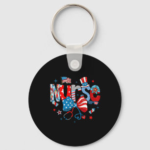 Coquette Bow 4th Of July Nurse Nursing Usa Flag Gi Keychain