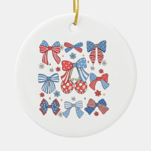Coquette Bow 4th Of July USA American Patriotic Ceramic Ornament