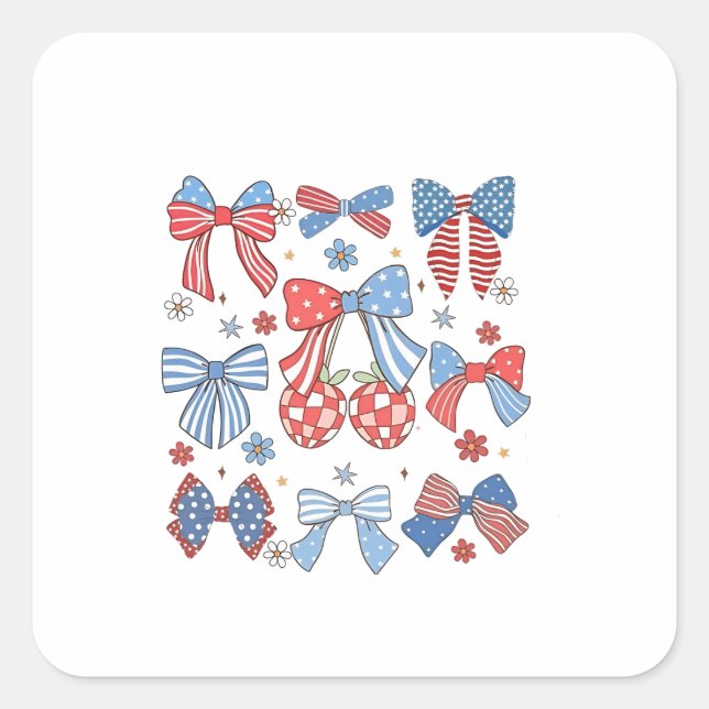 Coquette Bow 4th Of July USA American Patriotic  Square Sticker (Front)