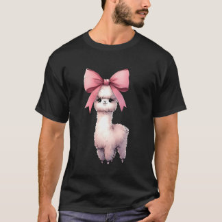 Coquette Bow Alpaka Llama Pink Ribbon Mom Mothers  T-Shirt