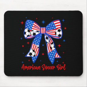 Coquette Bow American Flag Soccer 4th of July Mouse Pad