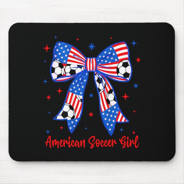 Coquette Bow American Flag Soccer 4th of July Mouse Pad (Front)