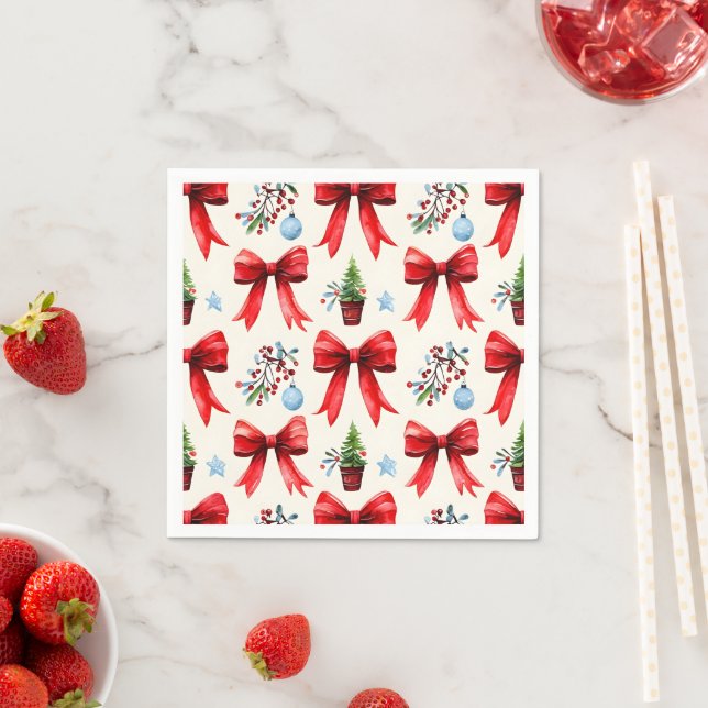 Coquette Bow and Christmas Tree Napkins (Insitu)