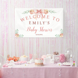 Coquette Bow and Florals Baby Shower Banner
