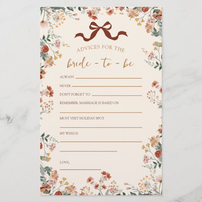 Coquette Bow Autumn Advices Bride To Be Game (Front)
