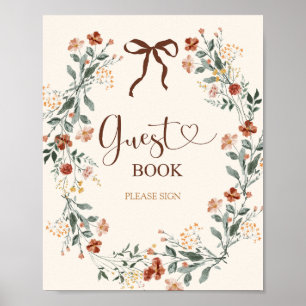 Coquette Bow Autumn Wildflower Bridal Shower Poster