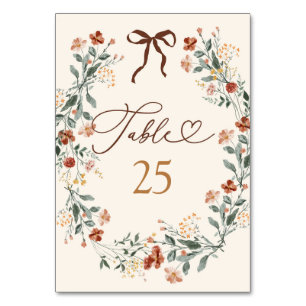 Coquette Bow Autumn Wildflower Table Number