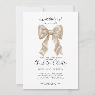 Coquette Bow Baby Shower Champagne Satin Invitation