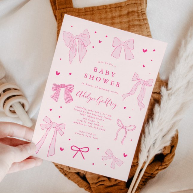 Coquette Bow Baby shower rose Invitation (Créateur téléchargé)