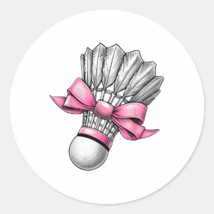 Coquette Bow Badminton Shuttle Pink Ribbon Mom Gir Classic Round Sticker